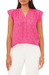 Chaus Flutter Sleeve Blouse In Bright Hibiscus