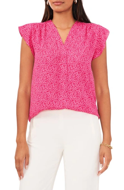 Chaus Flutter Sleeve Blouse In Bright Hibiscus