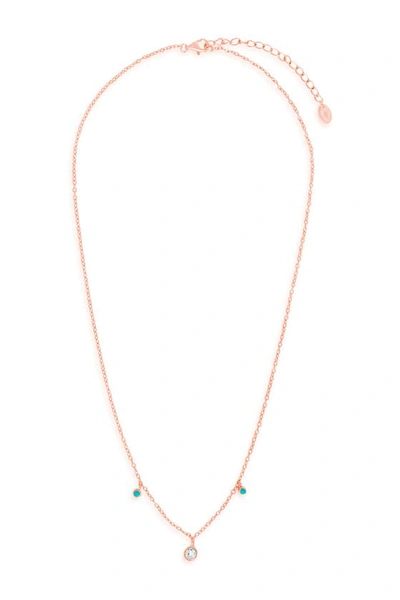 Sterling Forever Black Enamel & Cubic Zirconia Charm Necklace In Rose Gold - Green