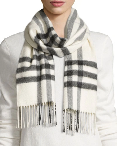 Burberry Classic Check Cashmere Scarf In Natural White