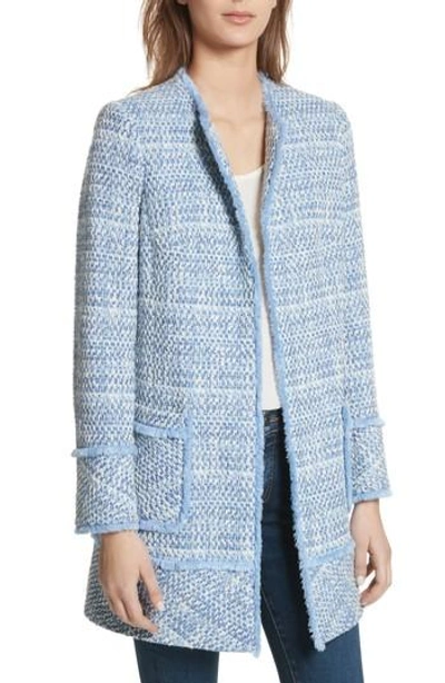 Helene Berman Long Tweed Jacket In Pale Blue