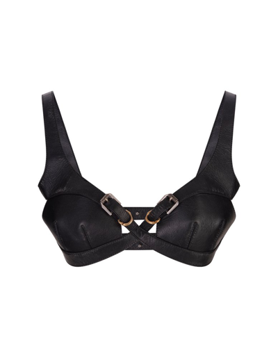 Givenchy Crossed Buckle Strap Leather Bra Top In 011-faded Black