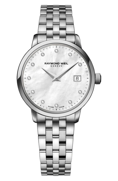 Raymond Weil 5988-st-97081 Toccata Stainless Steel Diamond-studded Watch In Silver/ Mop/ Silver