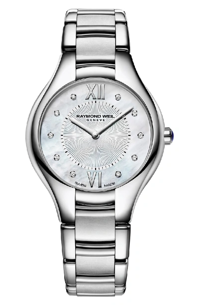 Raymond Weil Noemia Diamond Bracelet Watch, 32mm In Silver/ Mop/ Silver