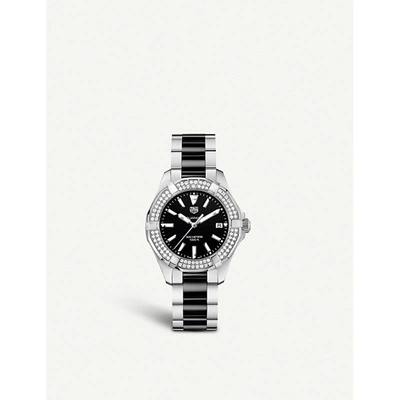 Tag Heuer Way131e. Ba0913 Aquaracer Stainless Steel Diamond And Ceramic Watch In Black