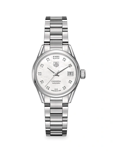 Tag Heuer Carrera 28mm Stainless Steel, Mother-of-pearl & Diamond Automatic Bracelet Watch In Silver