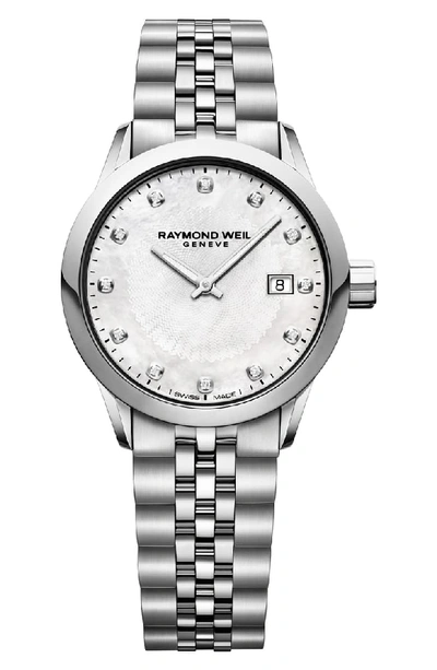 Raymond Weil Freelancer Diamond Bracelet Watch, 29mm In Silver/ Mop/ Silver