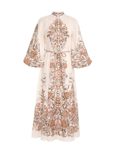 Zimmermann Devi Paisley-embroidery Belted Linen Midi Dress In Multicolour