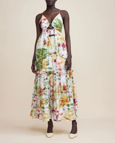 Acler Ferland Printed V-neck Empire-waistmaxi Dress In Monet Garden Print