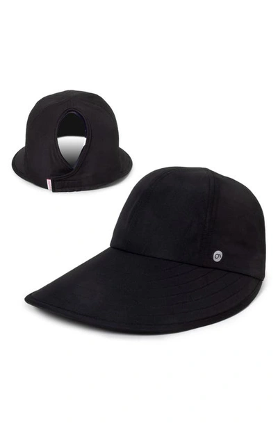 David & Young Sunblocker Wide Brim Pony Tail Cap In Black
