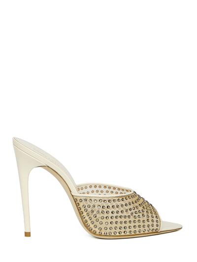 Saint Laurent Gippy Crystal Mesh Stiletto Mules In Grey