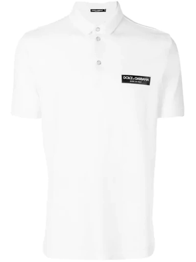 Dolce & Gabbana Polo Shirt With Logo Patch In Bianco Ottico (white)