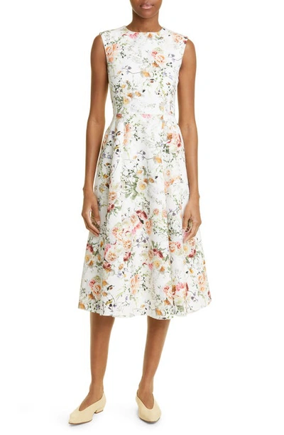 Adam Lippes Floral Print Cotton Stretch Twill Fit & Flare Dress In White  Floral | ModeSens