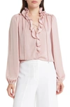 Kobi Halperin Gabby Long Sleeve Hammered Satin Blouse In Chateau Rose