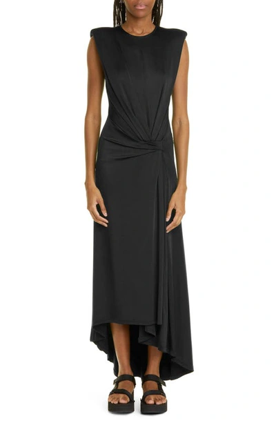 Monse Gathered Power Shoulder High-low Dress In Black