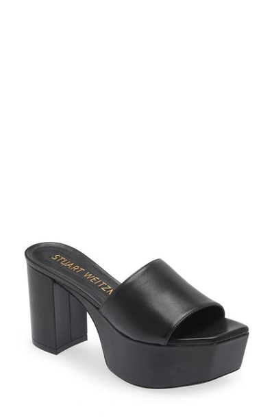 Stuart Weitzman Squarehigh Platform 95 Slide Sandal In Black