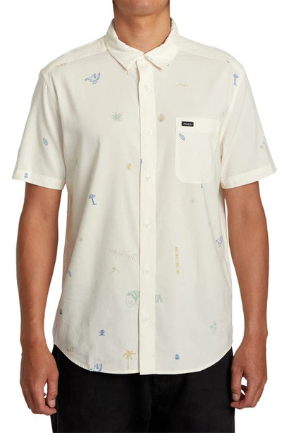 Rvca Desert Trip Short Sleeve Cotton Blend Button-up Shirt In Pale Mauve