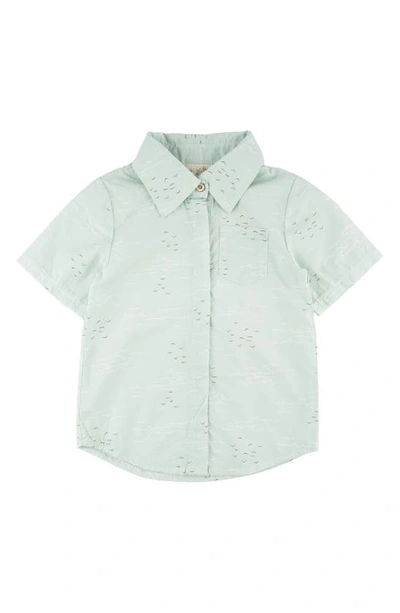 Miki Miette Kids' Westport Print Short Sleeve Cotton Button-up Shirt In Blue