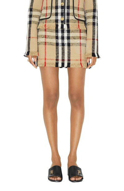 Burberry Catia Raw Edge Check Tweed Skirt In Archive Beige Ip Chk