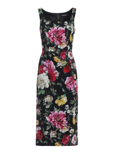 Dolce & Gabbana Floral Print Fitted Dress In Hnmfiori Vari Fdo.nero