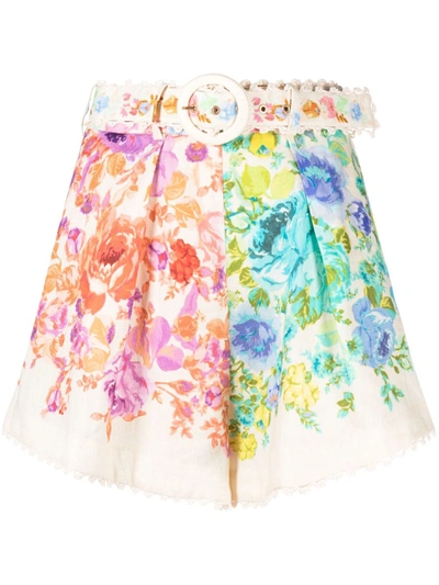 Zimmermann Raie Tuck Floral-print Linen Shorts In Multicolour