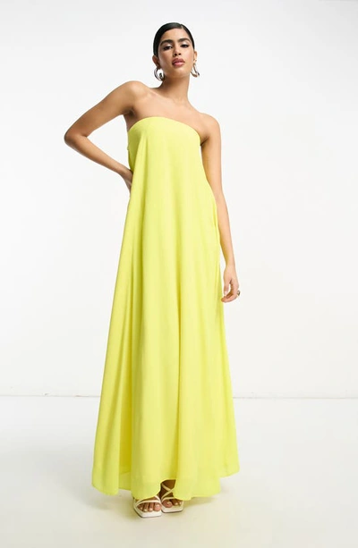 Asos Design Bandeau Trapeze Maxi Dress With Elasticated Back In Bright Yellow