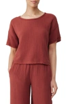 Eileen Fisher Organic Cotton Short Sleeve Top In Terracotta