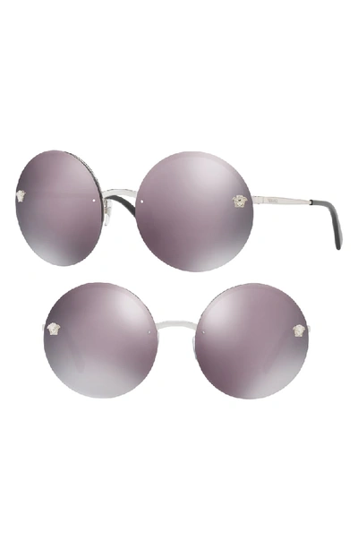 Versace Medusa Logo 59mm Large Round Sunglasses In Pink/ Blue Mirror