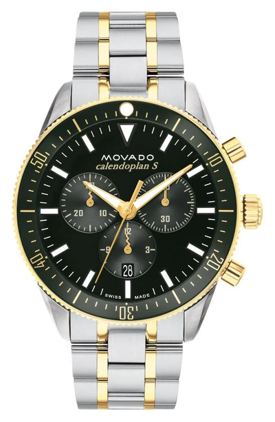 Movado Calendoplan S Two Tone Stainless Steel Chronograph, 42mm In Green