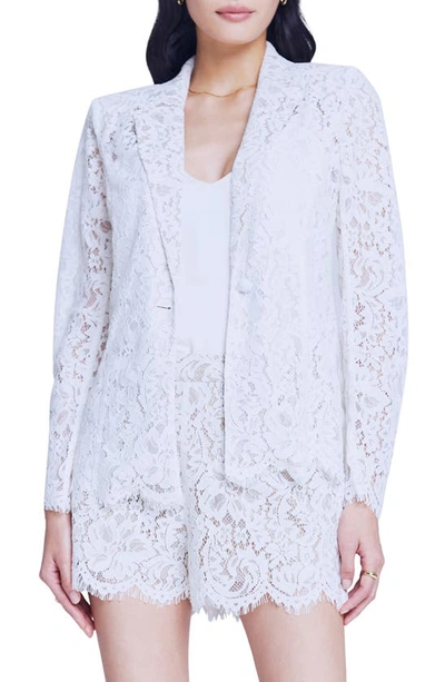 L Agence Clementine Womens Lace Long Leeves One-button Blazer In White