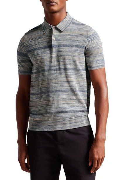 Ted Baker Mauda Ombré Stripe Cotton Blend Polo Sweater In Grey
