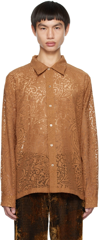 Séfr Maui Devoré Cotton-blend Shirt In Brown