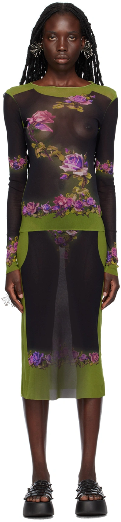 Jean Paul Gaultier Dress Fleurs Petit Grand Woman Multicolor In Polyamide In Green