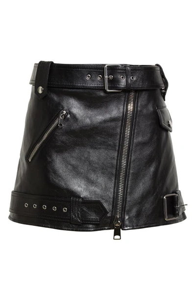 Alexander Mcqueen Belted Leather Miniskirt In 1000 Black