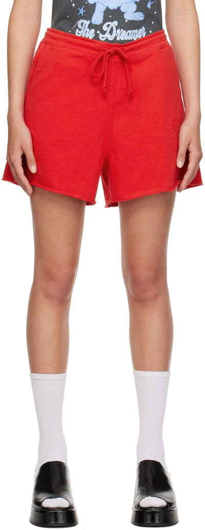 Ganni Logo-embroidered Cotton Track Shorts In 474 Racing Red