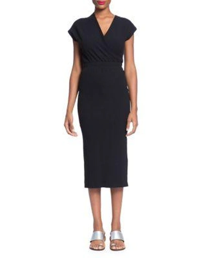 Tracy Reese Ribbed Wrap Top Dress In Black