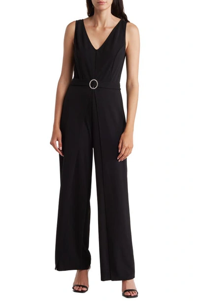 Marina Sleeveless Belted Crepe Jumpsuit In Black