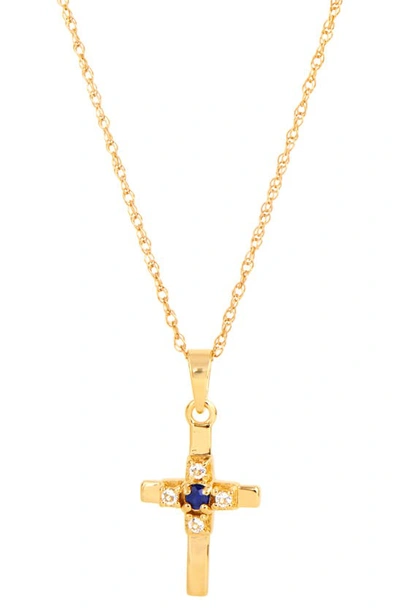Savvy Cie Jewels Yellow Gold Vermeil Sapphire & Cz Cross Pendant Necklace In Yellow - Sapphire