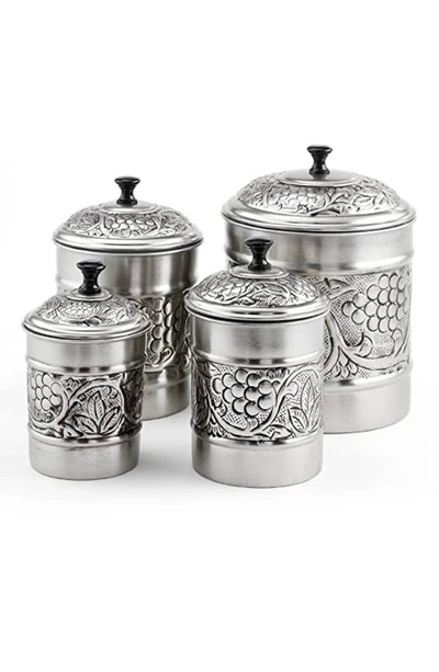 Odi Housewares Heritage 4-piece Embossed Kitchen Canister Set In Gray