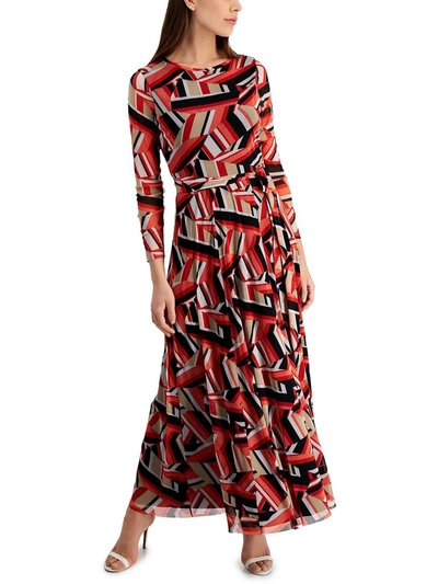 Anne Klein Womens Belted Long Maxi Dress In Multi
