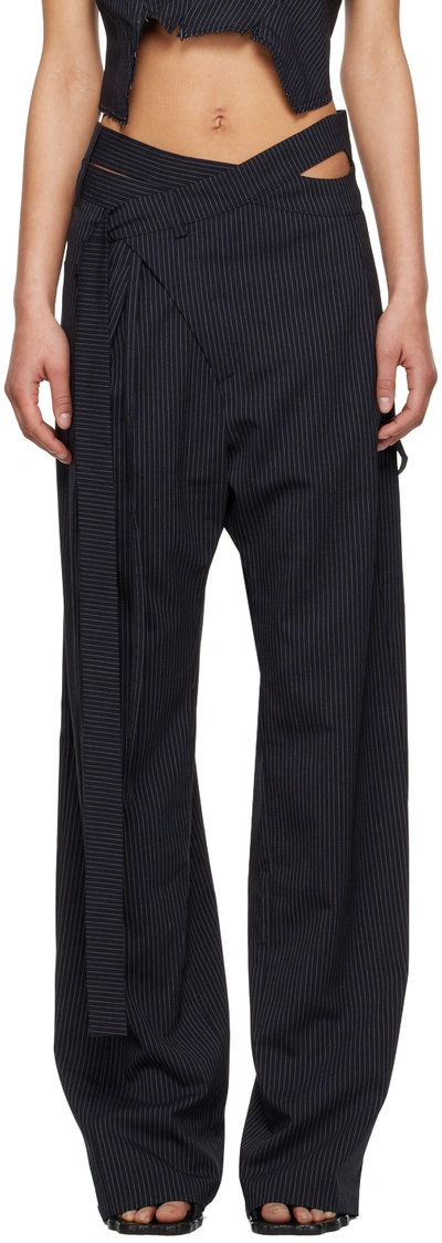 Ottolinger Ssense Work Capsule – Navy Signature Wrap Trousers In Navy Pinstripe