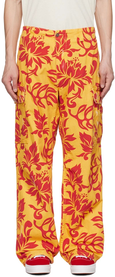 Erl Floral Cargo Pants In Yellow,red
