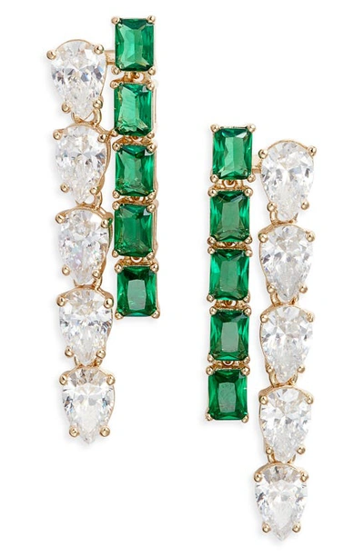Nadri Emerald Isle Cubic Zirconia Double Linear Drop Earrings In Gold With Green