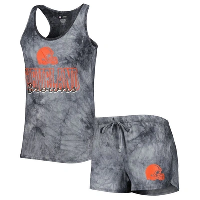 Concepts Sport Charcoal Cleveland Browns Billboard Scoop Neck Racerback Tank And Shorts Sleep Set