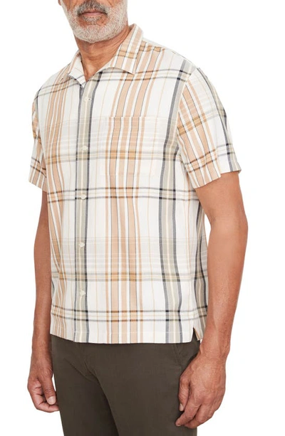 Vince Ibiza Plaid Short Sleeve Button-up Shirt In White