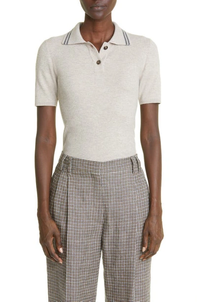 Brunello Cucinelli Cashmere Blend Polo Sweater In C058-sand