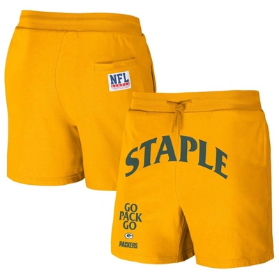 Staple Nfl X  Gold Green Bay Packers Throwback Vintage Wash Fleece Shorts