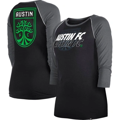 New Era Women's  Black Austin Fc Athletic Raglan 3/4-sleeve T-shirt