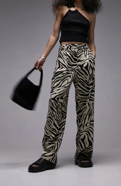 Topshop Slouchy Zebra Print Trousers In Multi
