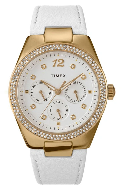 Timex ® Simone Leather Strap Chronograph Watch, 38mm In White